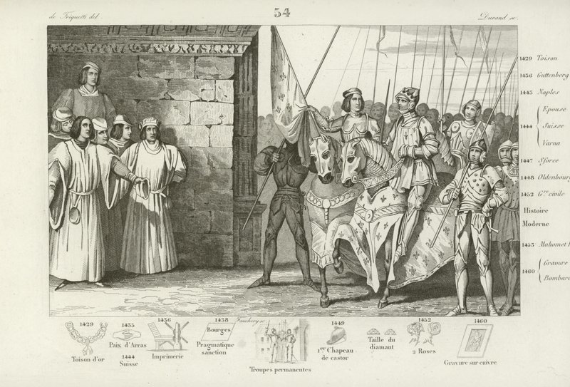 Jeanne of Arc Rheimsbe érkezik, hogy részt vegyen VII. Károly francia koronázásán, 1429-ben alkotó: French School