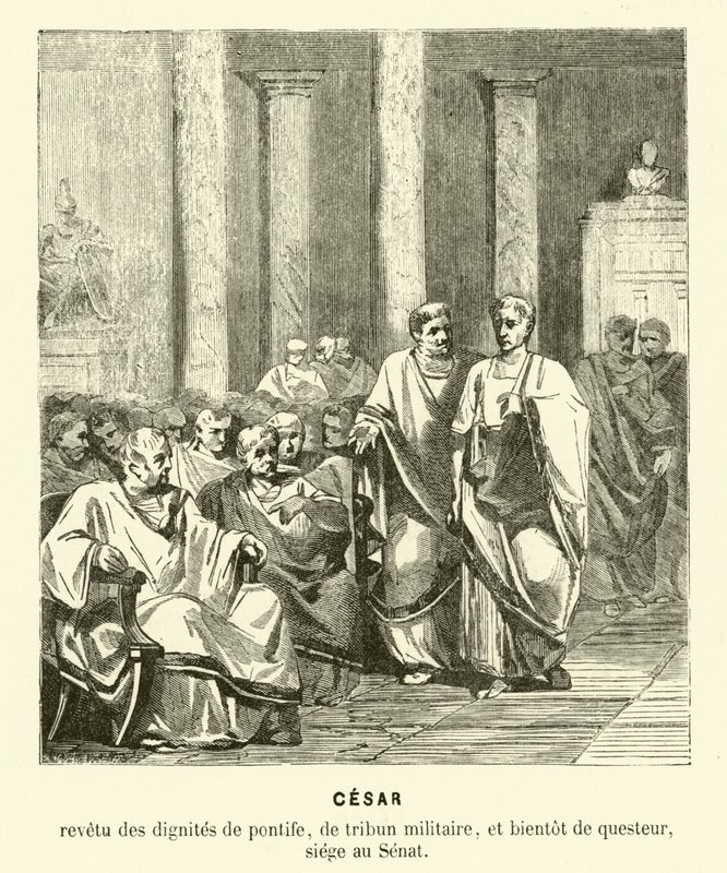 Julius Caesar a római szenátusban (metszet) alkotó: French School