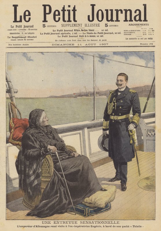 II. Vilmos német császár meglátogatja Eugenie volt császárnőt, III. Napóleon francia özvegyét Thistle jachtján (színes litó) alkotó: French School