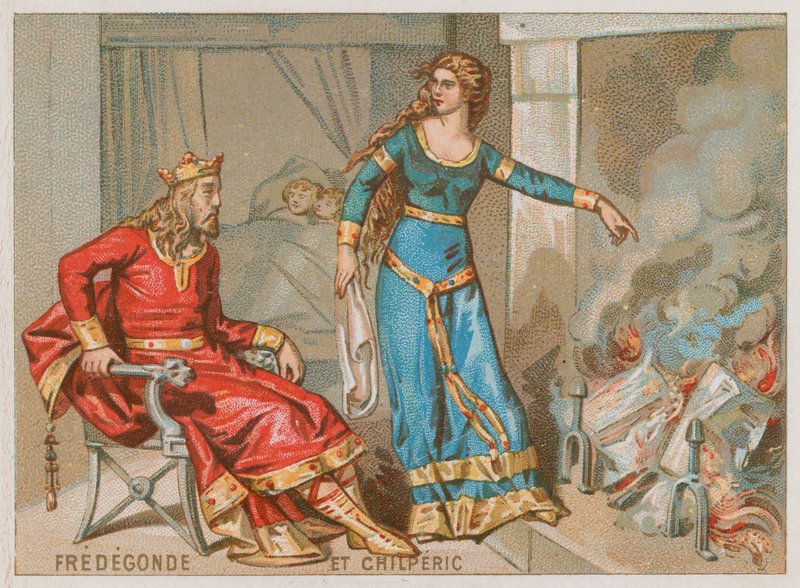 I. Chilperic király és Fredegonde égetik az adójegyzéket alkotó: French School