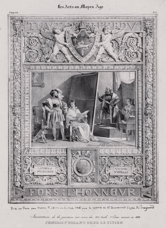 I. Ferenc francia király Tizian olasz festő portréjához pózol alkotó: French School