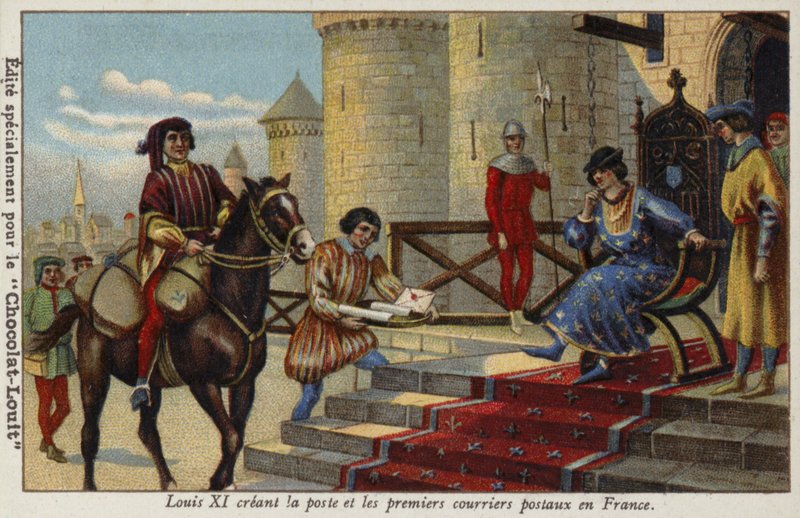 XI. Lajos király létrehozta az első postaszolgálatot Franciaországban, 1464 alkotó: French School