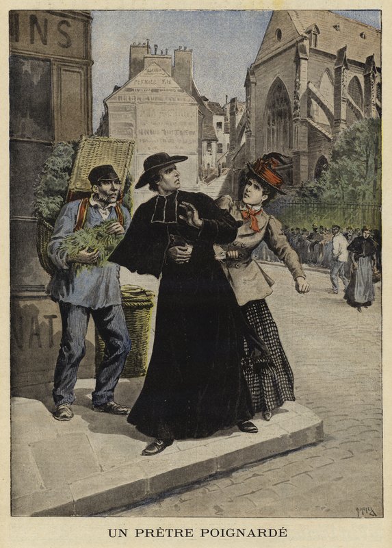 Kés támadás egy pap ellen, Franciaország, 1897 alkotó: French School
