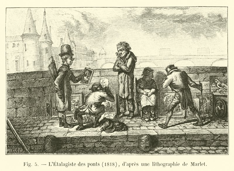 Etalagiste des ponts, 1818, Marlet litográfiája nyomán alkotó: French School