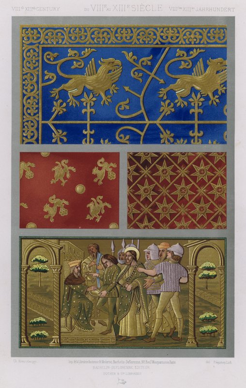 A szövetek dísze: VIIIth XIIIth Century, du VIIIe au XIIIe Siecle, VIIItes XIIItes Jahrhunder (színes litho) alkotó: French School
