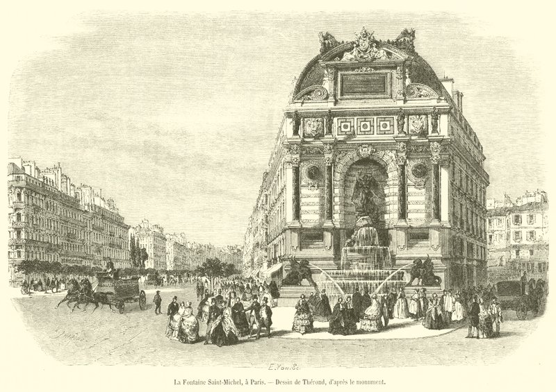 A Saint-Michel-kút Párizsban (metszet) alkotó: French School