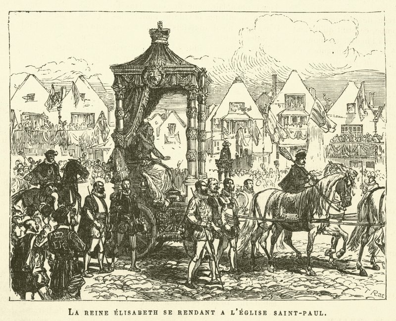 Erzsébet királynő a Szent Pál templomba megy (metszet) alkotó: French School