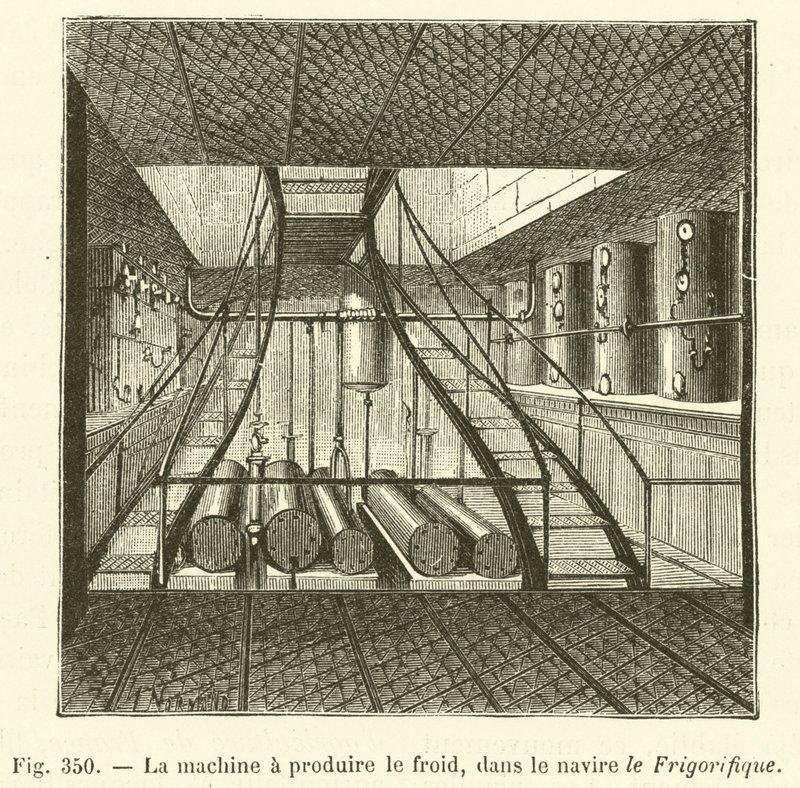 A hideget előállító gép, a hajóban a hűtő (gravírozás) alkotó: French School