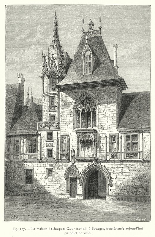 Jacques Coeur háza, 15. század, Bourges-ban, ma városházává alakították át (metszet) alkotó: French School
