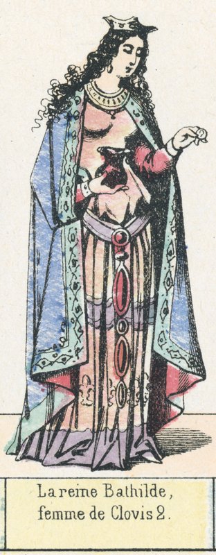 Bathilde királynő, Clovis 2 felesége (színes metszet) alkotó: French School