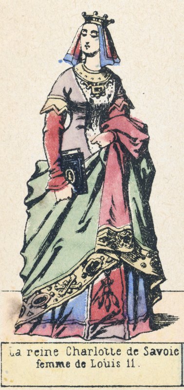 Savoyai Charlotte királynő, Lajos 11 felesége (színes metszet) alkotó: French School
