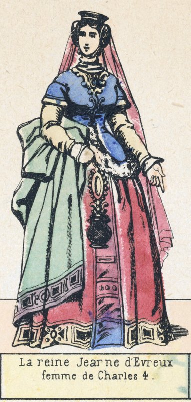 Evreux-i Joanna királyné, Károly 4 felesége (színes metszet) alkotó: French School