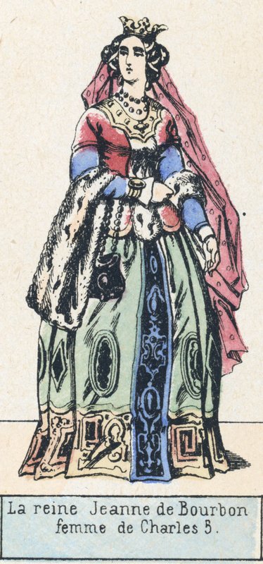 Bourbon Joanna királyné, 5. Károly felesége (színes metszet) alkotó: French School