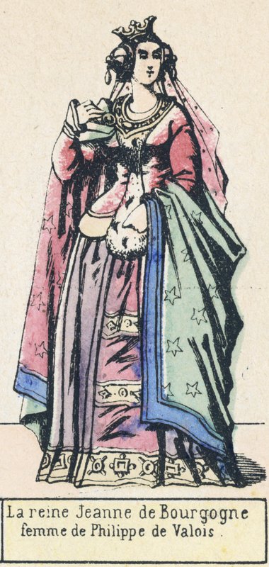 Joanna burgundi királynő, Philippe de Valois felesége (színes metszet) alkotó: French School