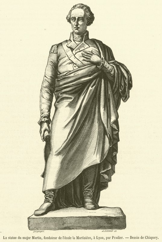 Martin őrnagynak, a Martiniere iskola alapítójának szobra Lyonban (metszet) alkotó: French School
