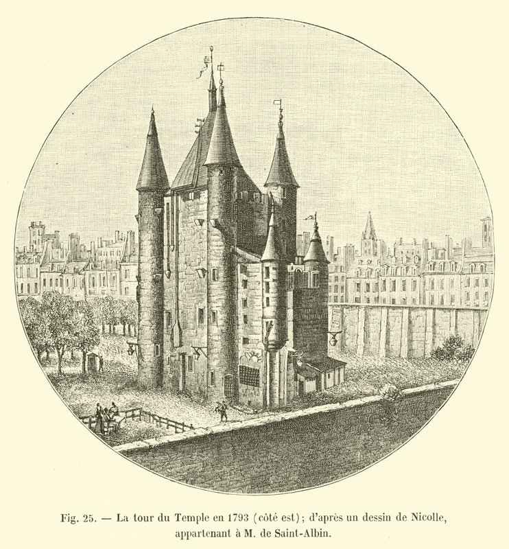 A templomtorony 1793-ban, keleti oldal; Nicolle rajza után; M de Saint-Albinhoz tartozik alkotó: French School