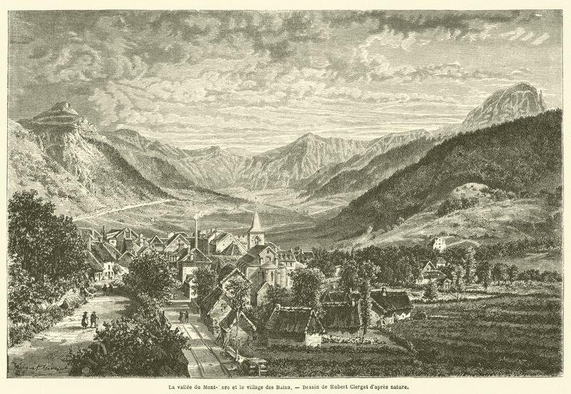 A Mont-Dore völgye és Les Bains faluja (metszet) alkotó: French School