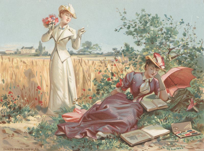 Hölgyek a kukoricamezőn (chromolitho) alkotó: French School