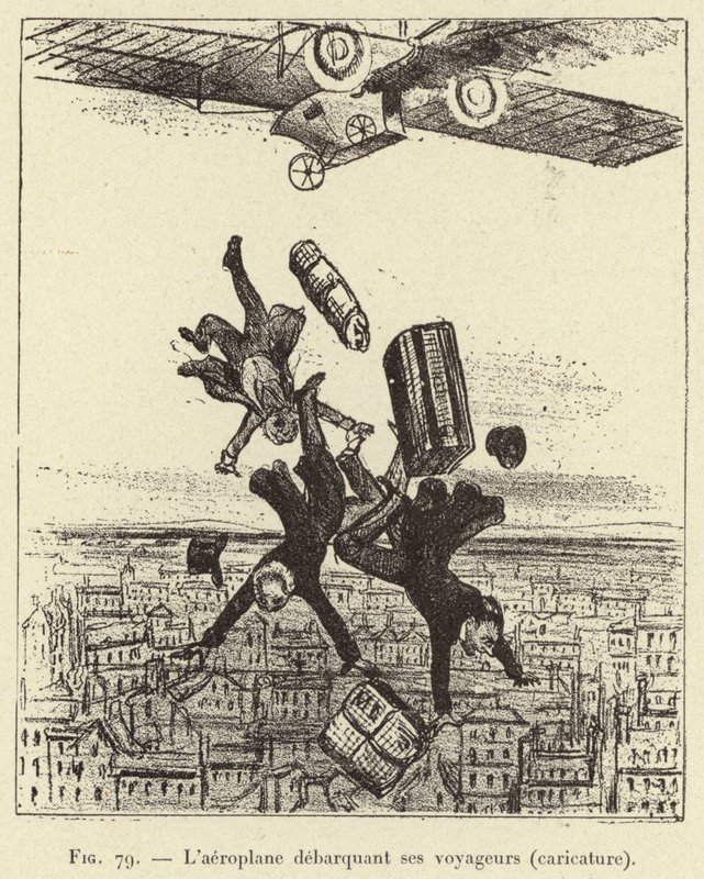 Utasait kiszálló repülőgép (karikatúra) (metszet) alkotó: French School