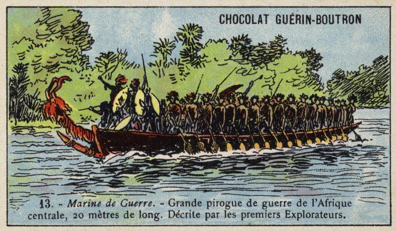 Nagy közép-afrikai háborús kenu (chromolitho) alkotó: French School