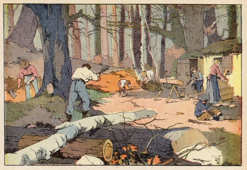 Le Bucheron, Le Sabotier, A favágó, A fapapucskészítő (színes litó) alkotó: French School