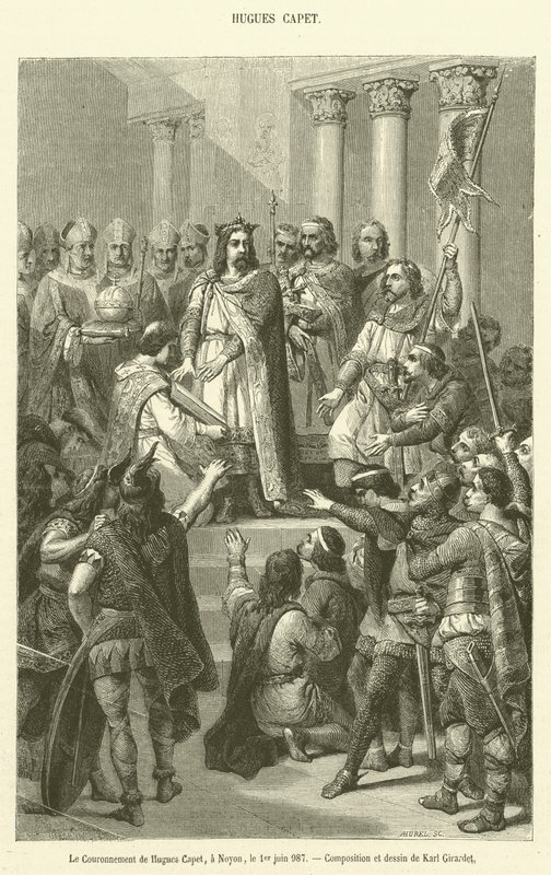 Hugues Capet koronázása, Noyon, 987. június 1. (metszet) alkotó: French School