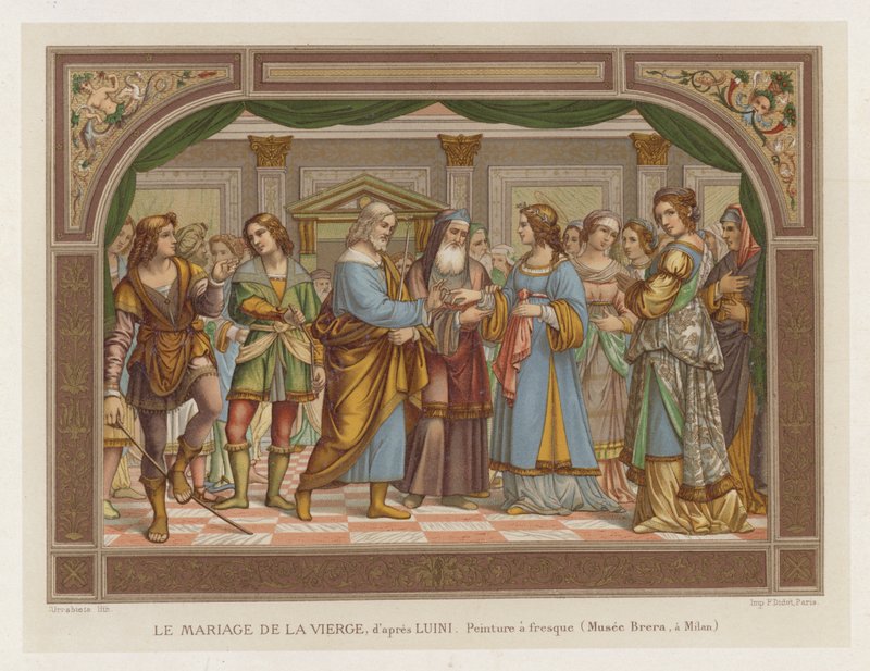 A Szűz házassága, Luini után, freskófestmény, Brera Múzeum, Milánó alkotó: French School