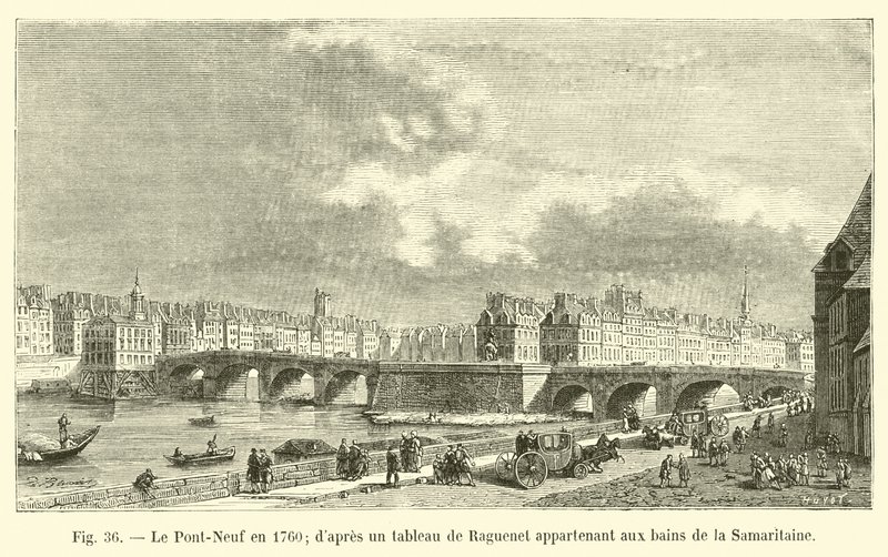 A Pont-Neuf 1760-ban, Raguenet festménye után, amely a szamaritánus fürdőhöz tartozik alkotó: French School