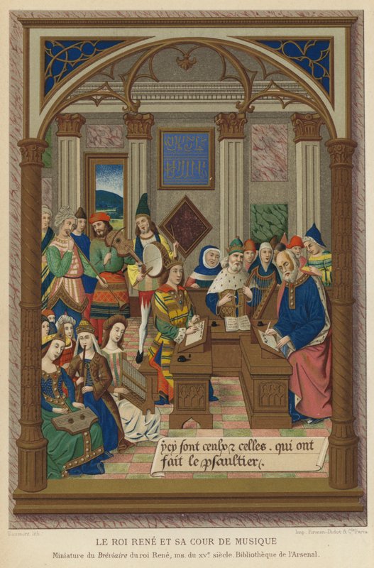 René király és a zeneudvar (chromolitho) alkotó: French School