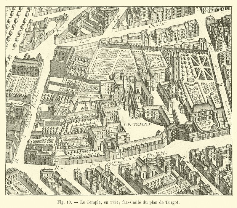A templom, 1734-ben; Fakszimile Turgot tervéről alkotó: French School