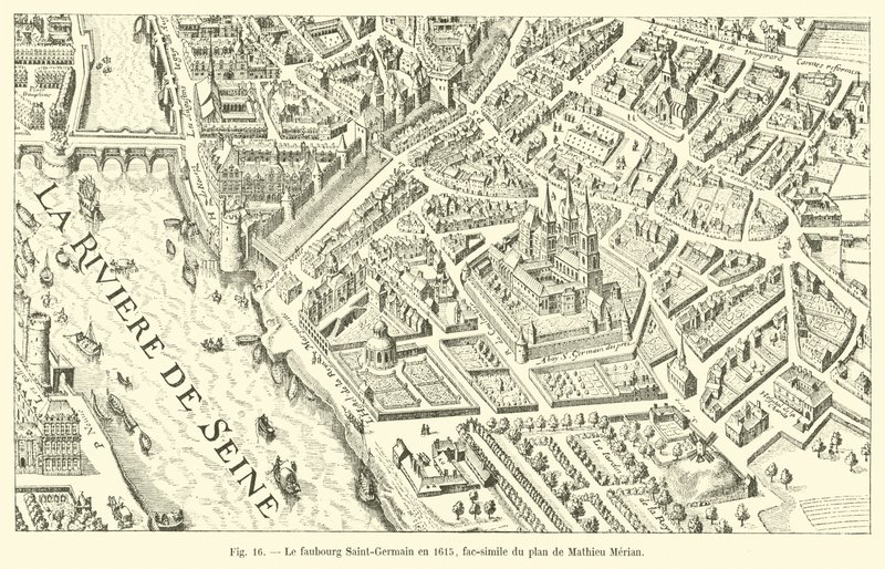 Faubourg Saint-Germain 1615-ben, Mathieu Merian tervének fakszimile alkotó: French School