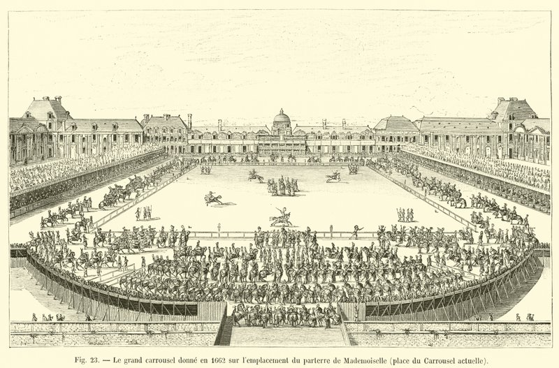 1662-ben a nagy körhinta Mademoiselle parterére, a jelenlegi Place du Carrouselre néz. alkotó: French School