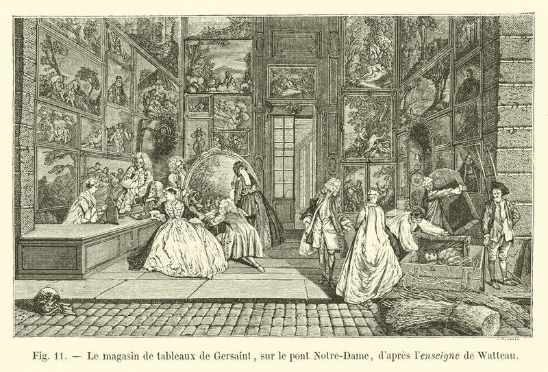 Gersaint képboltja, a Notre-Dame hídon, Watteau felirata után alkotó: French School