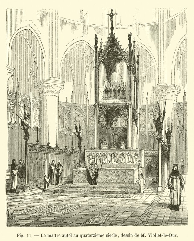 A tizennegyedik századi főoltár, M Viollet-le-Duc rajza alkotó: French School