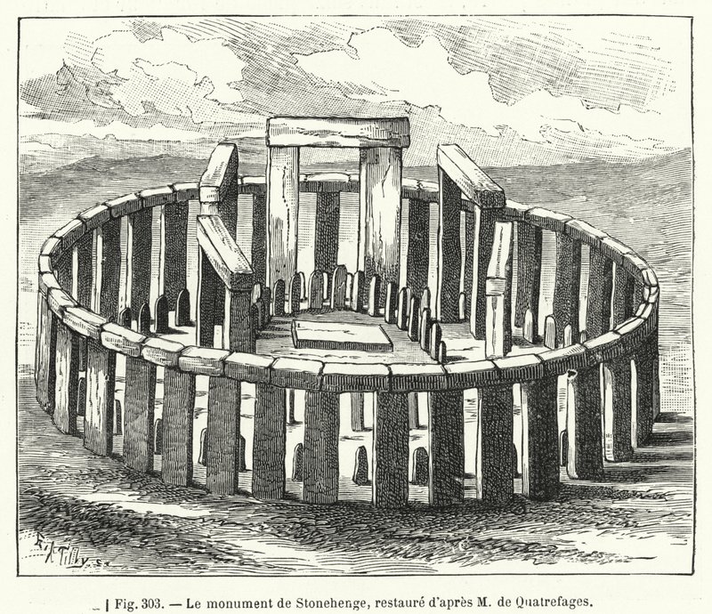 Stonehenge emlékműve, M de Quatrefages után restaurálva (metszet) alkotó: French School