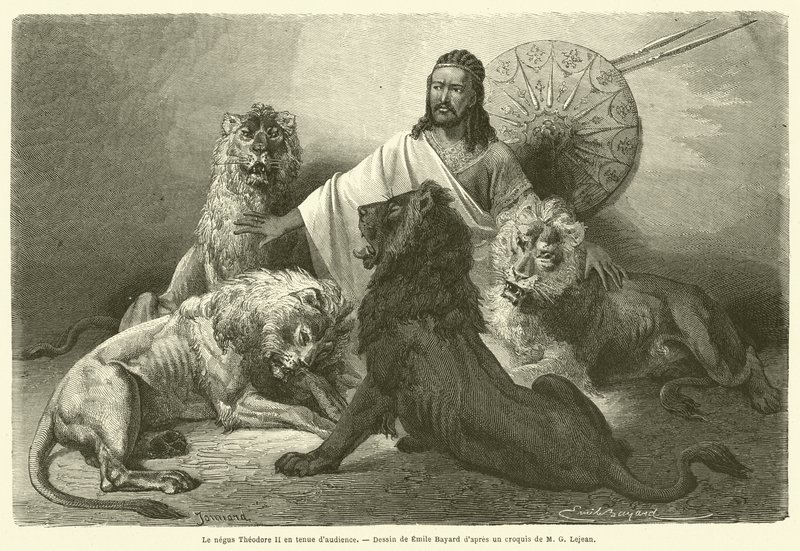 A negus Theodore II udvari öltözékben (metszet) alkotó: French School