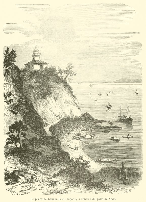 A Kannon-Saki világítótorony (Japán), a Yedo-öböl bejáratánál (metszet) alkotó: French School