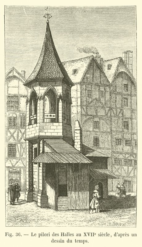 Les Halles pillére a 17. században, egy korabeli rajzból alkotó: French School