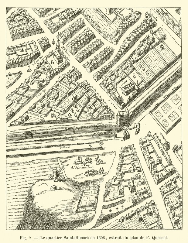 A Saint-Honore kerület 1608-ban, kivonat F Quesnel tervéből alkotó: French School