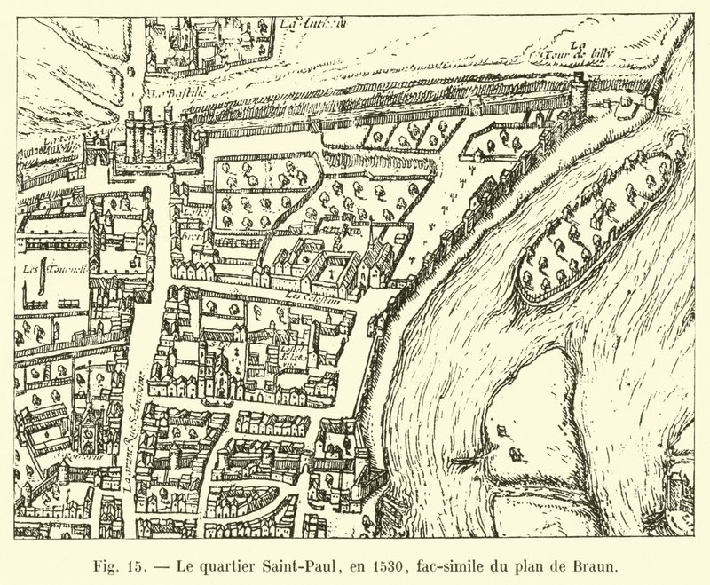 A Saint-Paul kerület, 1530-ban, Braun tervének fakszimile alkotó: French School
