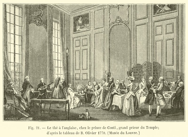 angol tea, Conti herceggel, a templom főpriorjával; B Olivier festménye után 1770, Louvre Múzeum alkotó: French School
