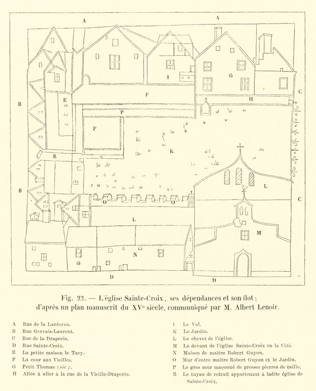 Sainte-Croix templom, melléképületei és szigete; századi kéziratos terv szerint, amelyet M Albert Lenoir közölt alkotó: French School