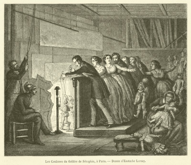 A Seraphin Színház kulisszái mögött, Párizsban (metszet) alkotó: French School
