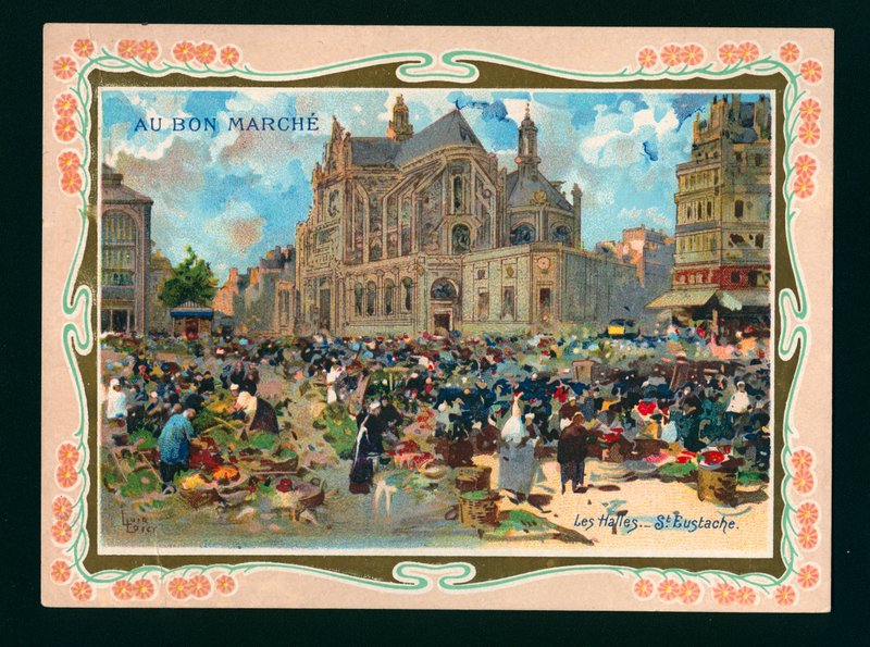 Les Halles és a Szent Eustache-templom, Párizs (kromolit) alkotó: French School