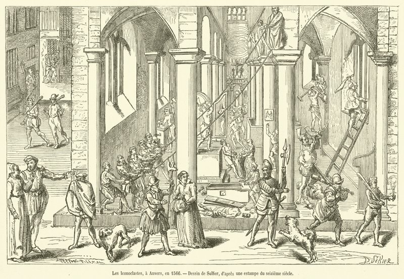 Az ikonoklasztok Antwerpenben, 1566-ban (metszet) alkotó: French School