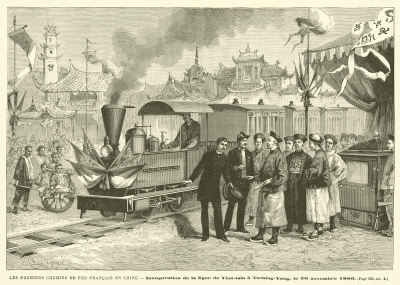 Az első francia vasutak Kínában (metszet) alkotó: French School