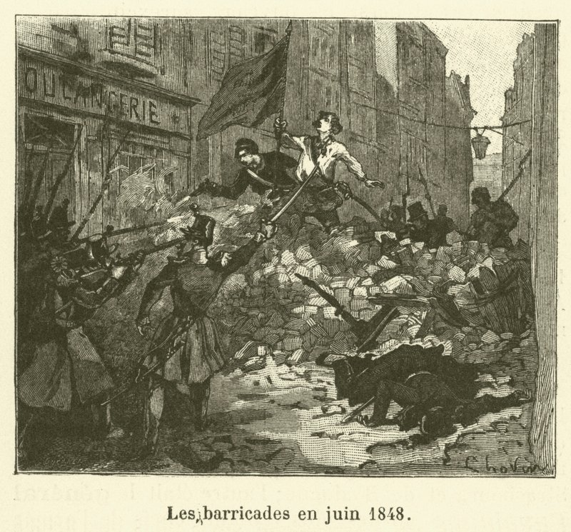 Barikádok 1848 júniusában (metszet) alkotó: French School