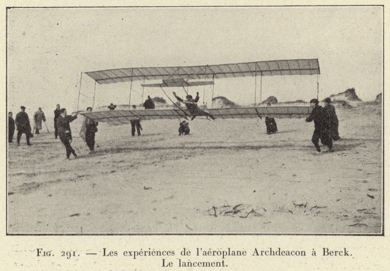 Az Archdeacon repülőgép tapasztalatai Berckben, A kilövés (metszet) alkotó: French School