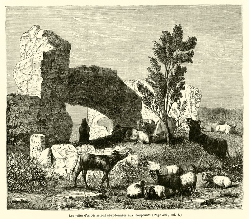 Aroer városait csordák hagyják el (metszet) alkotó: French School
