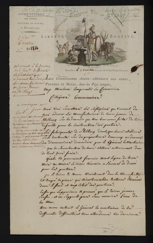 A brüsszeli Agence Generale des Armes, Poudres et Mines levele, miután Dél-Hollandiát Franciaország csatolta alkotó: French School